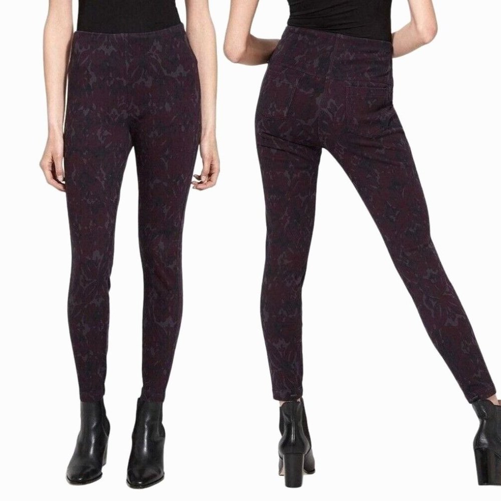 Lysse Toothpick Knit Denim Leggings Size XS Womens Skinny Pull On Ink Floral